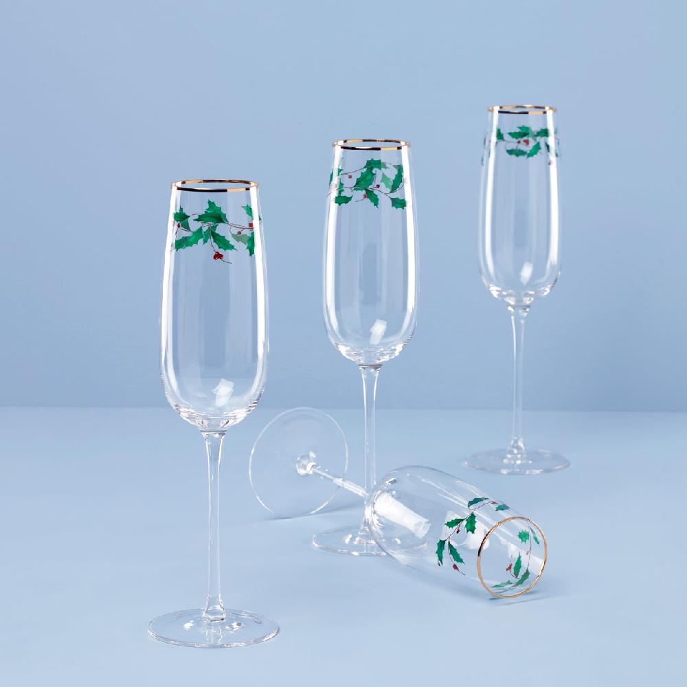 reed & barton Holiday Decal Flute Glasses - Set Of 4