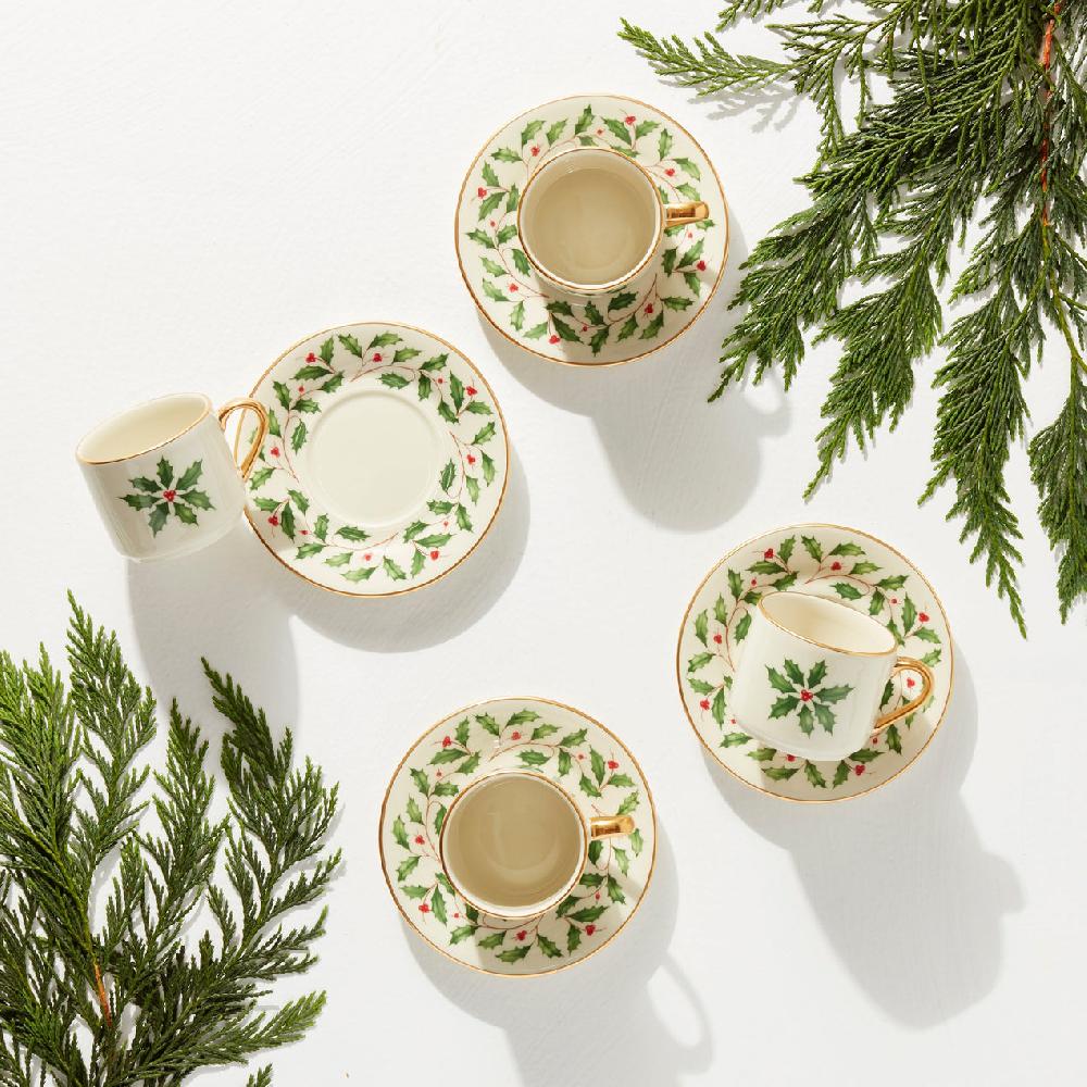 Reed & Barton Holiday Espresso Cup & Saucer - Set Of 4