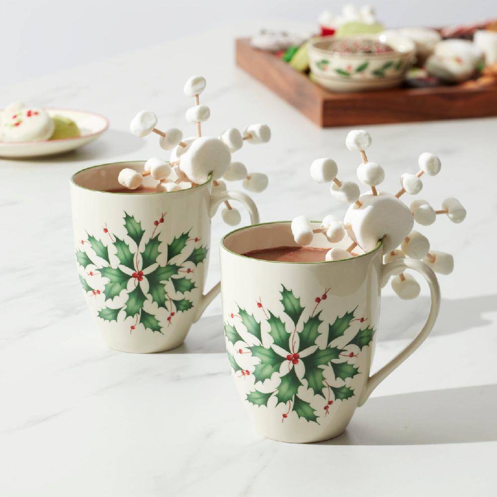 Reed & Barton Holiday Holly Mugs - Set Of 2