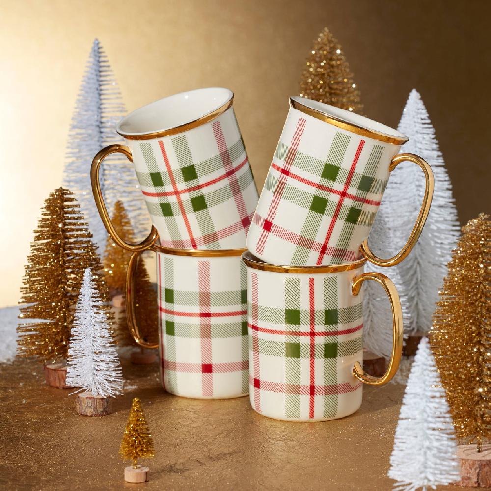 Reed & Barton Holiday Plaid Mugs - Set Of 4