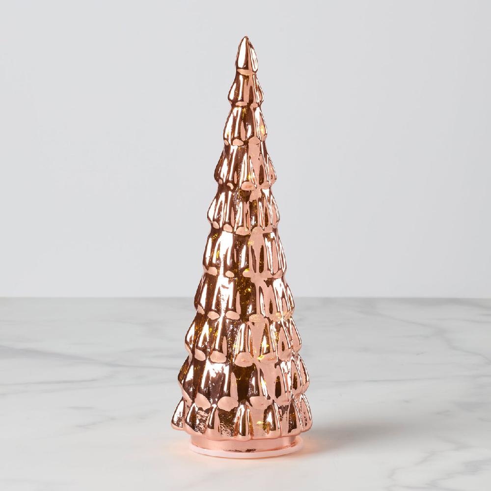 Reed & Barton Led Lit Amber Glass Holiday Tree