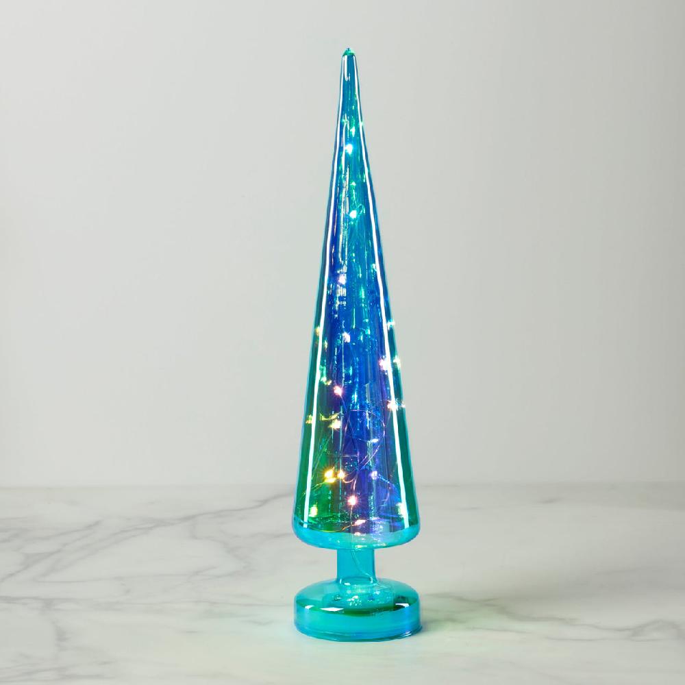 reed & barton Led Lit Teal Glass Holiday Tree
