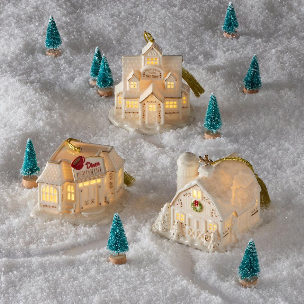 Reed & Barton Mistletoe Park Ski Shop Lit Ornament