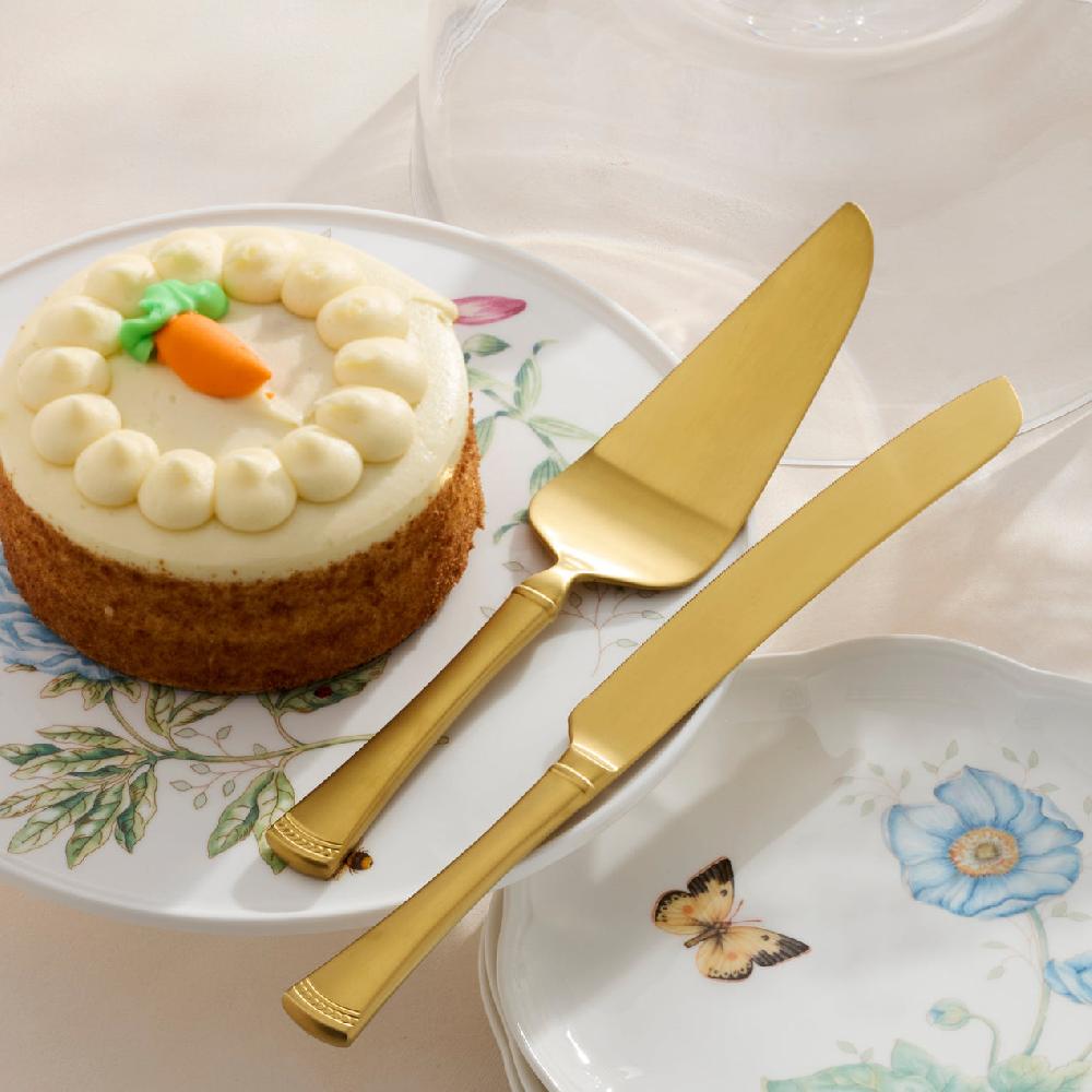 Reed & Barton Portola Gold Satin 2 Piece Dessert Set