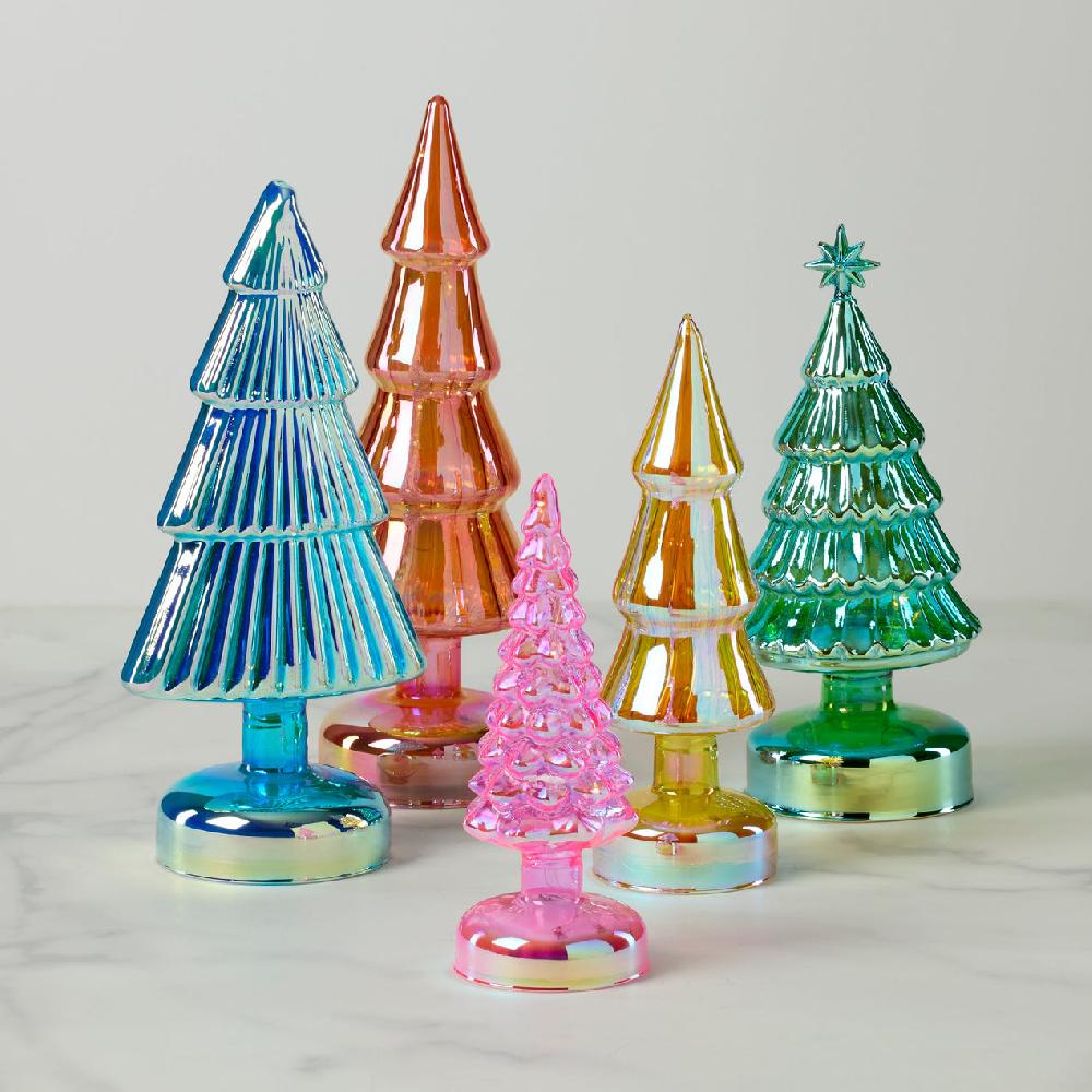 Reed & Barton Small Multicolor Led Lit Holiday Trees 5-Piece Set