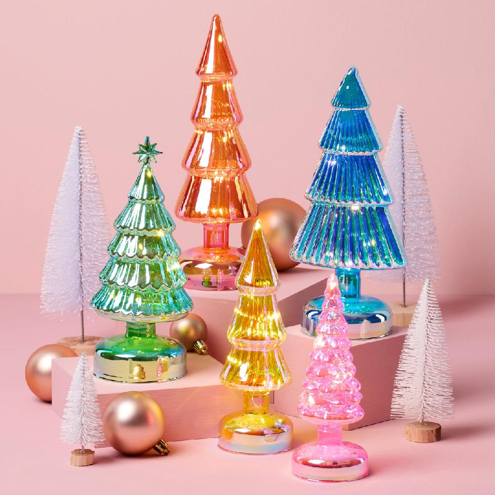 Reed & Barton Small Multicolor Led Lit Holiday Trees 5-Piece Set