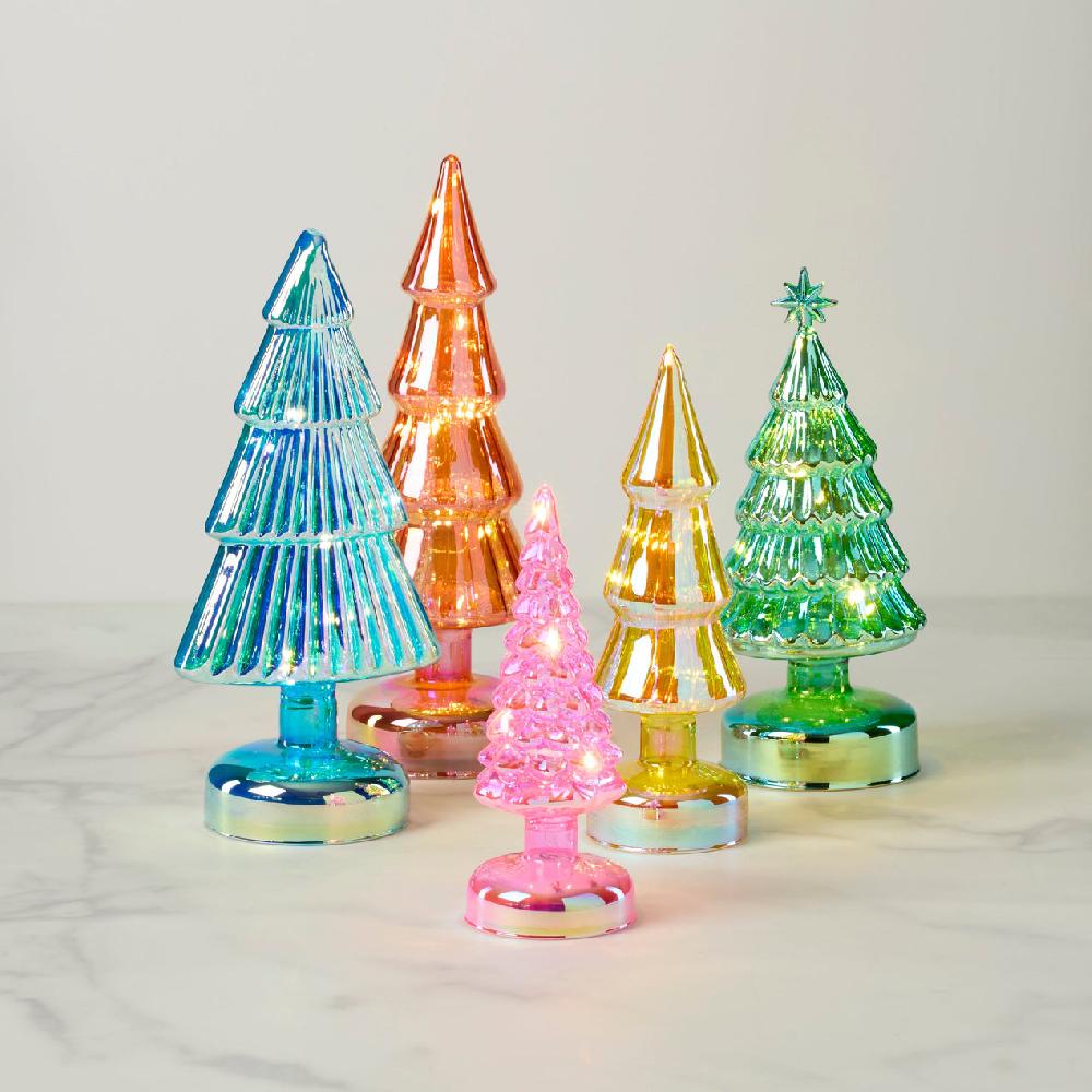 reed & barton Small Multicolor Led Lit Holiday Trees 5-Piece Set