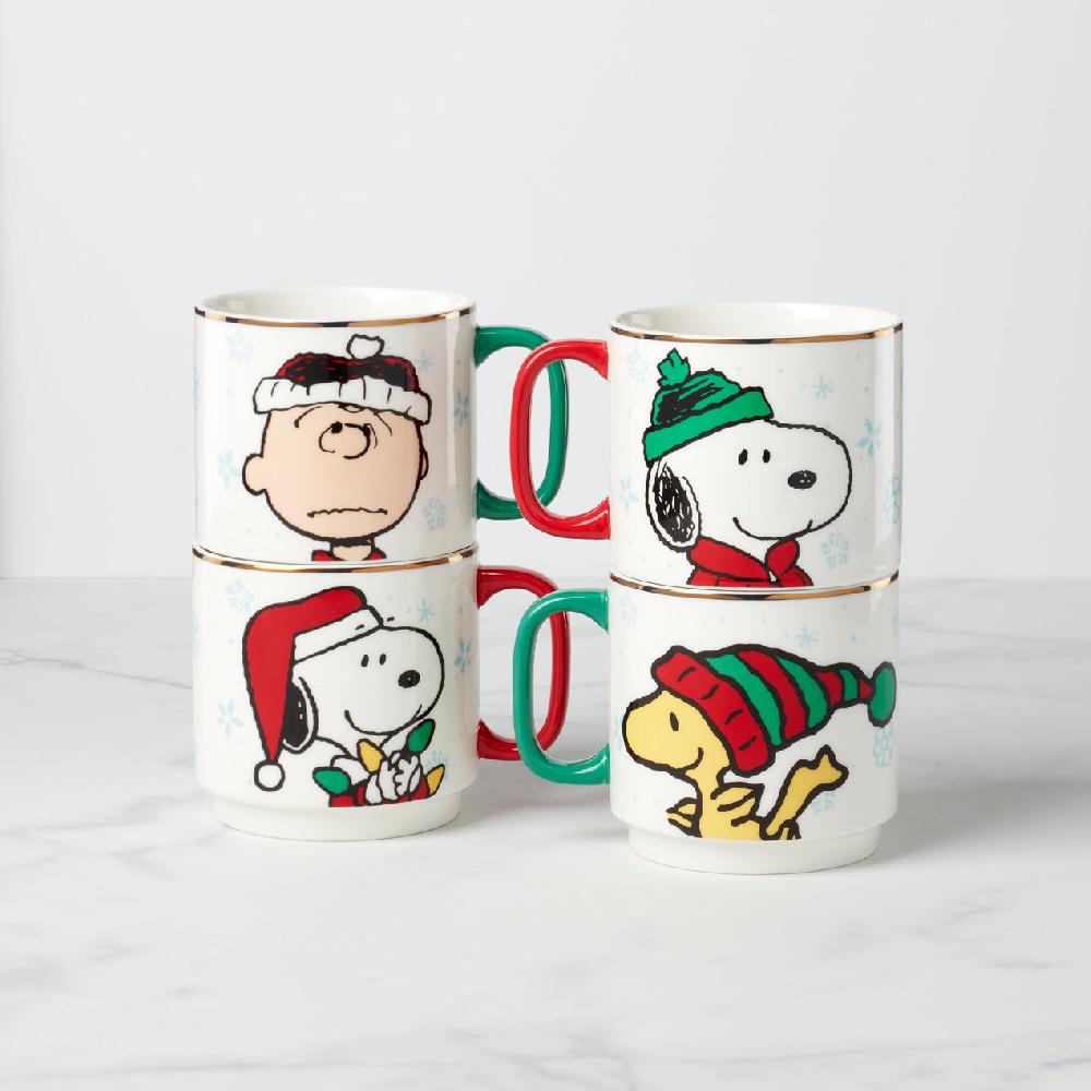 Reed & Barton Snoopy Christmas Stacking Mugs - Set Of 4