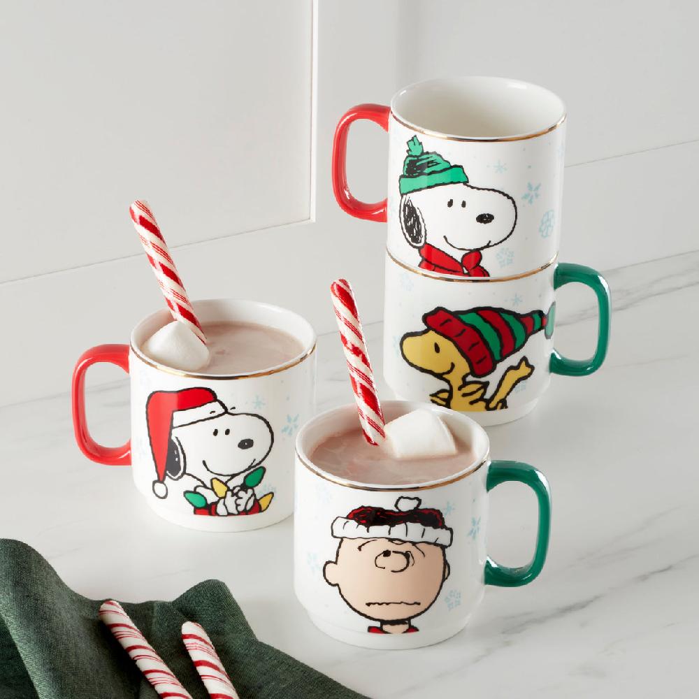 Reed & Barton Snoopy Christmas Stacking Mugs - Set Of 4