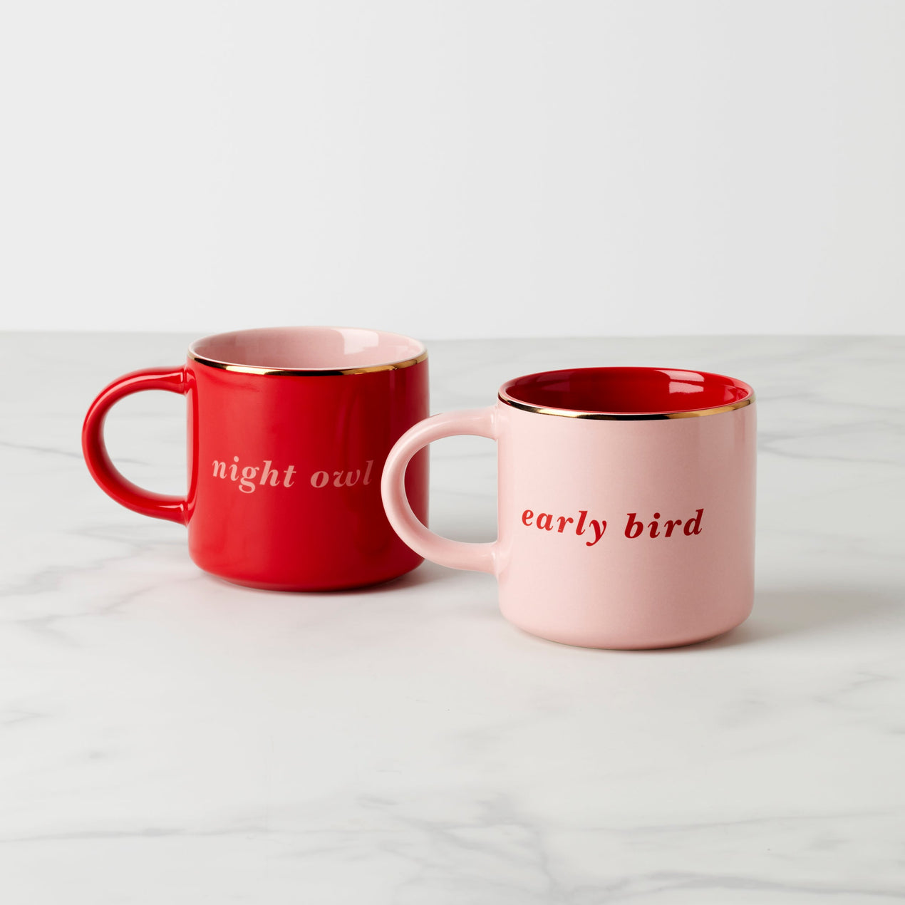 Reed & Barton Two Of A Kind Early Bird & Night Owl Mugs - Set Of 2
