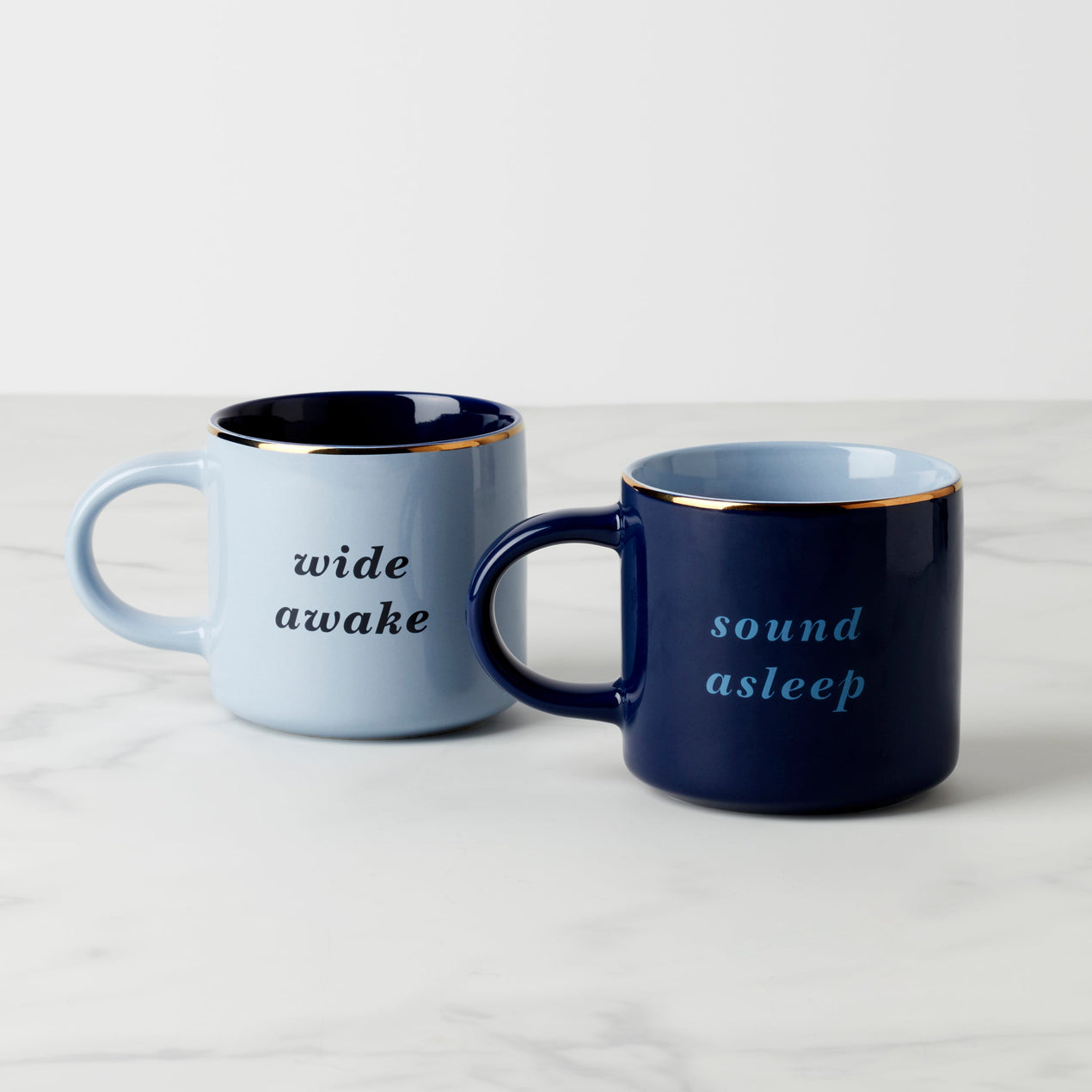 Reed & Barton Two Of A Kind Wide Awake & Sound Asleep Mugs - Set Of 2