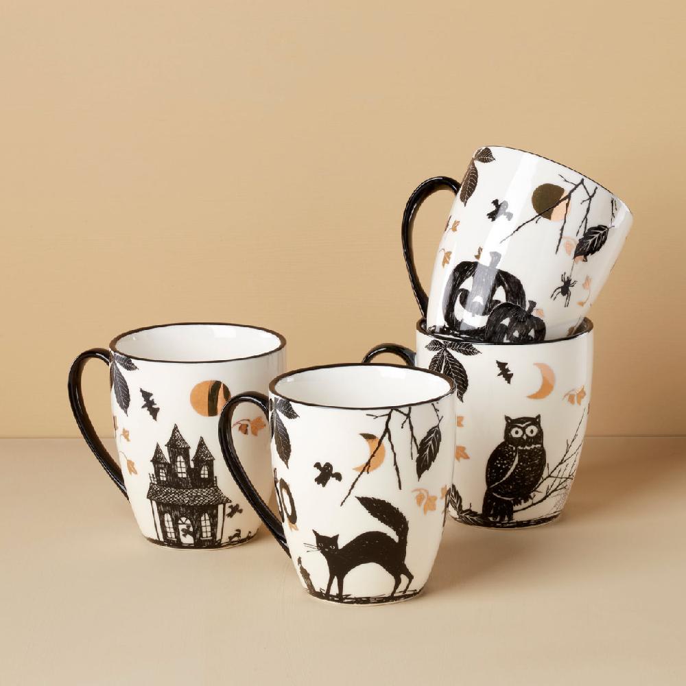 Reed & Barton Vintage Haunted Halloween Mugs - Set Of 4 - Assorted