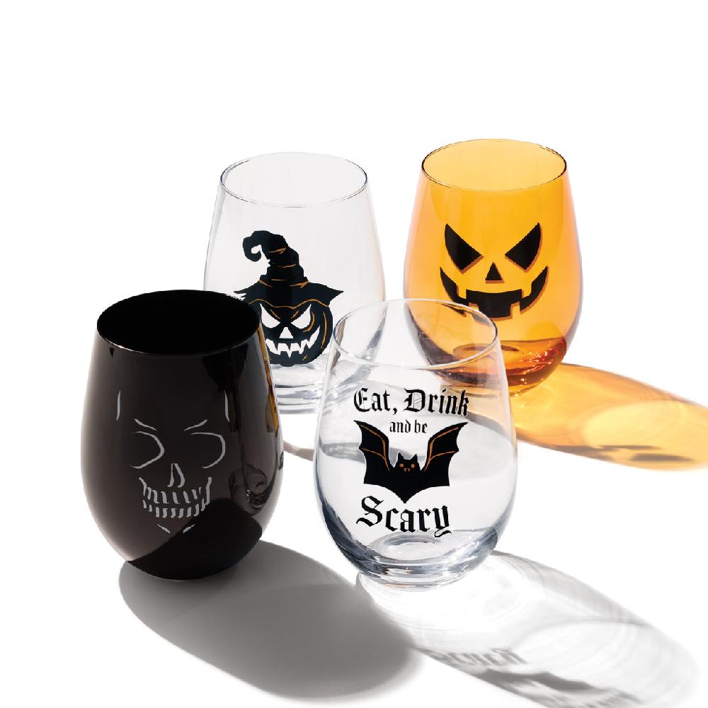Reed & Barton Vintro Halloween Stemless Wine Glasses Set Of 4