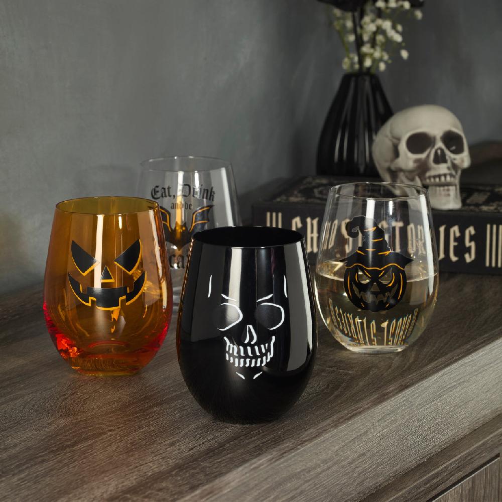 Reed & Barton Vintro Halloween Stemless Wine Glasses Set Of 4