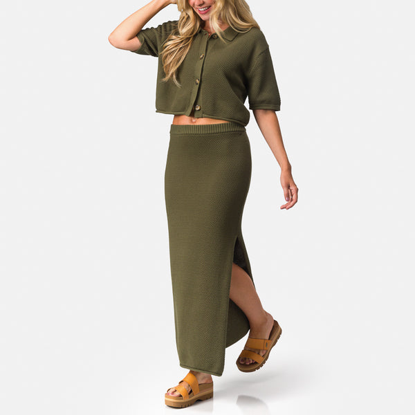 Reef Vacation Mode: Activated Up North Sweater Skirt Olivine