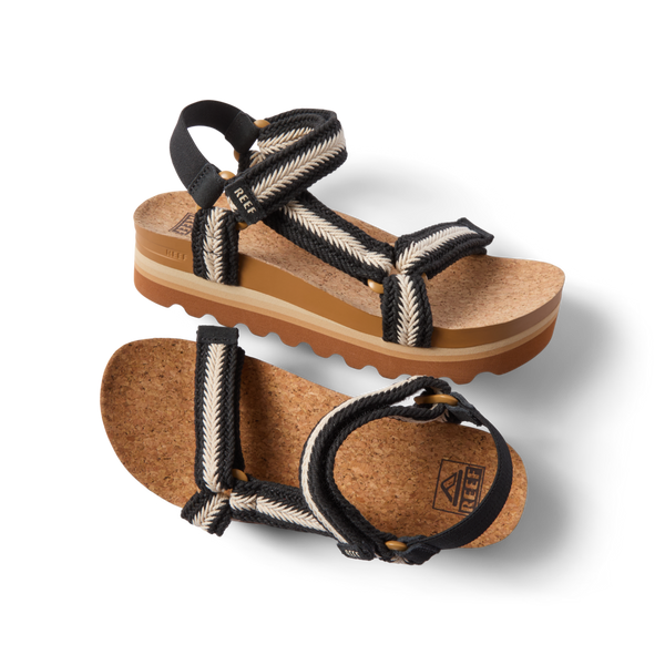 Reef Women's Ankle Strap Sandals Cushion Rem Hi Black/White Braid