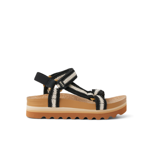 reef Women's Ankle Strap Sandals Cushion Rem Hi Black/White Braid