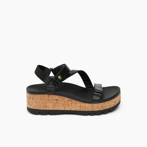 reef Women's Ankle Strap Sandals Vista Higher Luna Black Cork