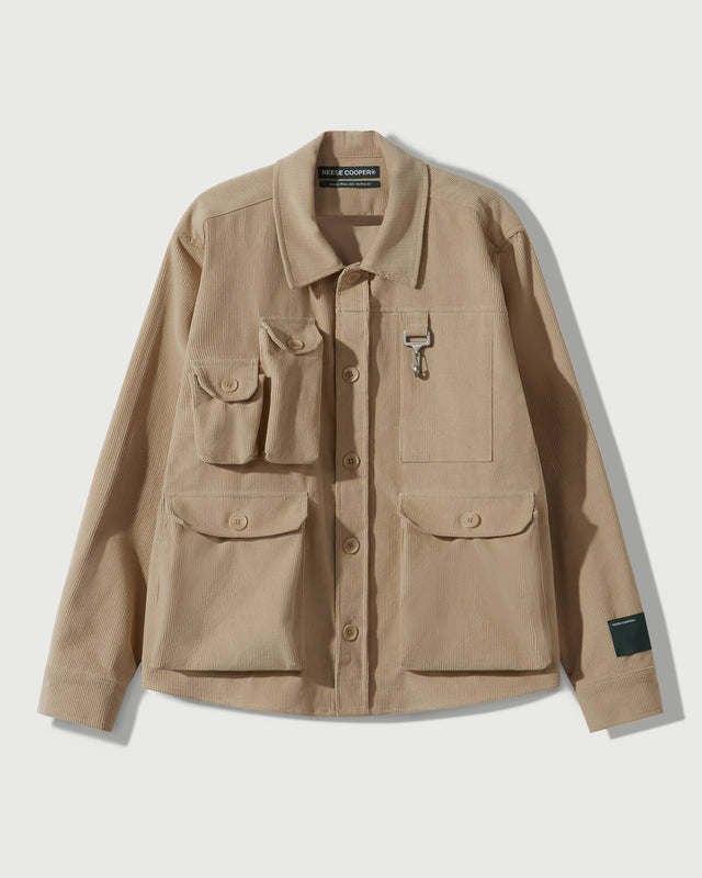 Reese Cooper Corduroy Cargo Button Down Shirt In Khaki
