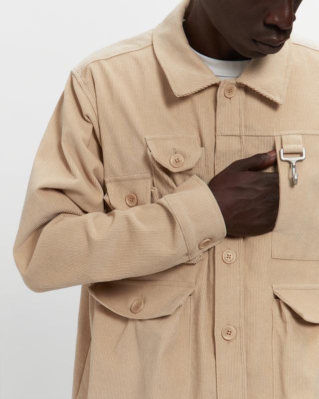 Reese Cooper Corduroy Cargo Button Down Shirt In Khaki