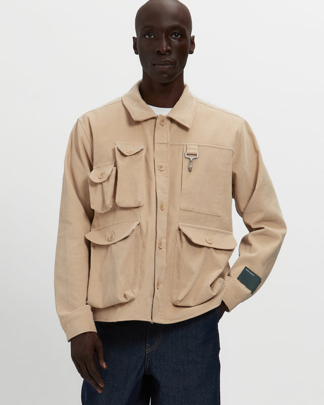 reese cooper Corduroy Cargo Button Down Shirt in Khaki