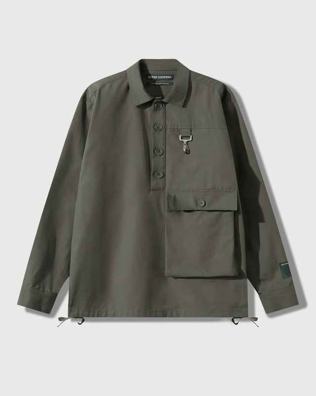 Reese Cooper Cotton Ripstop Pullover Cargo Shirt In Sage
