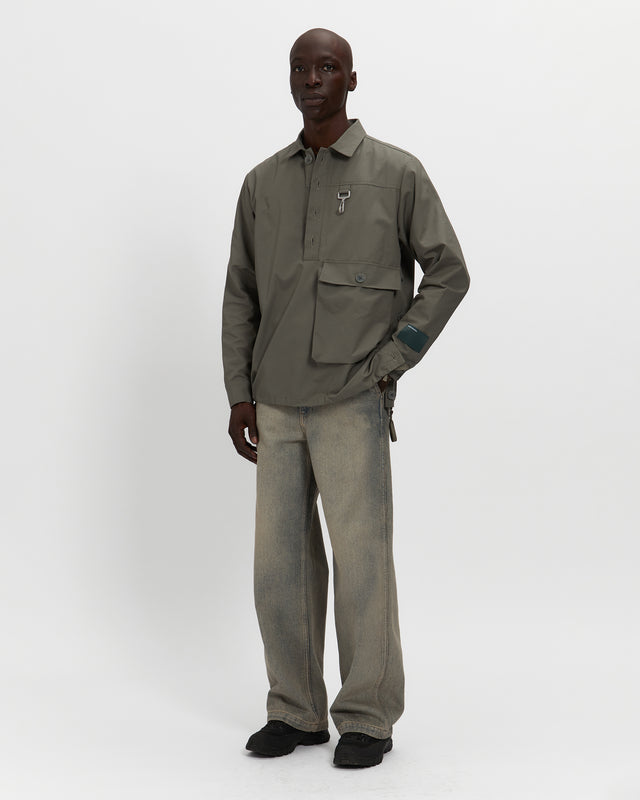 Reese Cooper Cotton Ripstop Pullover Cargo Shirt In Sage