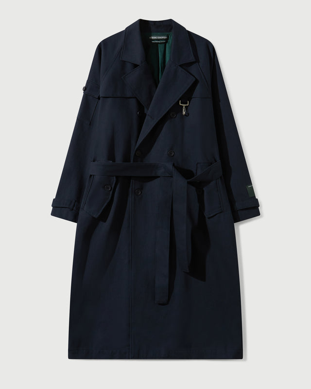 Reese Cooper Cotton Twill Double Breasted Trench Coat In Navy