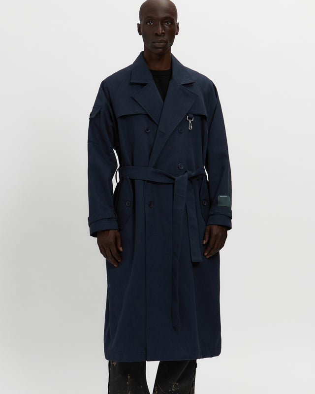 reese cooper Cotton Twill Double Breasted Trench Coat in Navy
