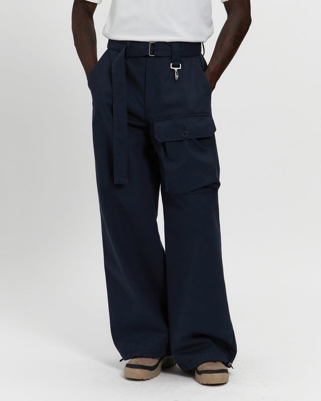 reese cooper Cotton Twill Patch Pocket Belted Trouser in Navy