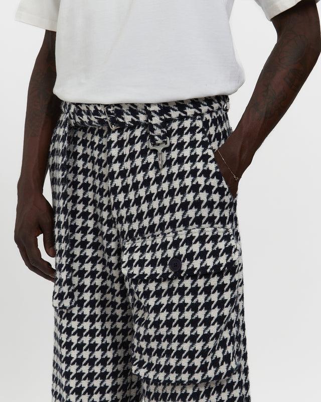 Reese Cooper Houndstooth Patch Pocket Belted Trouser In Navy & White