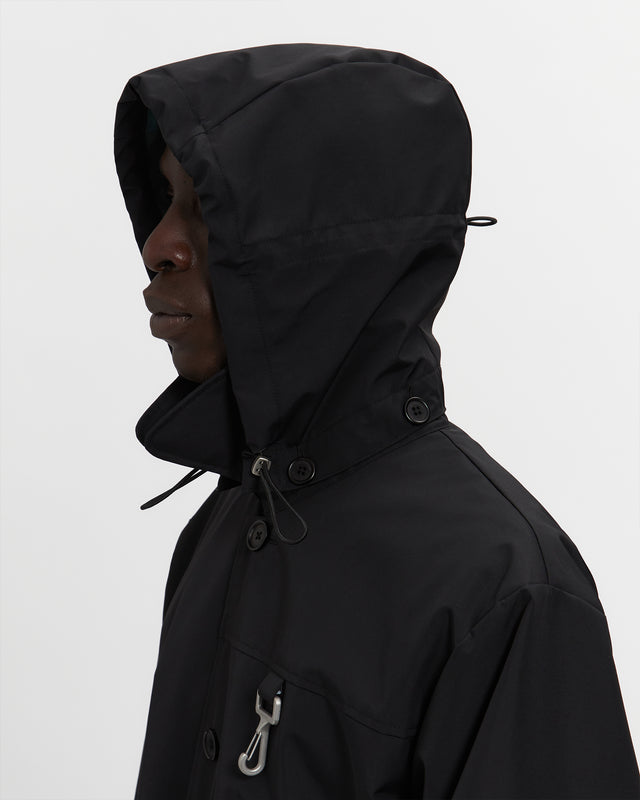 Reese Cooper Laminated Nylon Storm Hood Coat In Black