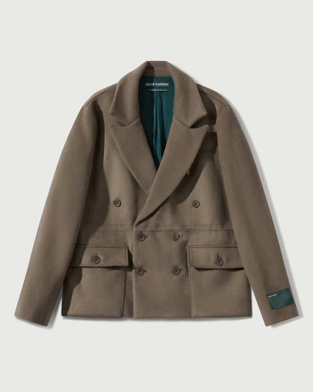 Reese Cooper Merino Wool Double Breasted Blazer In Warm Grey