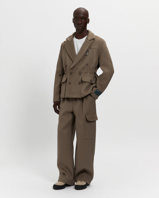 Reese Cooper Merino Wool Double Breasted Blazer In Warm Grey