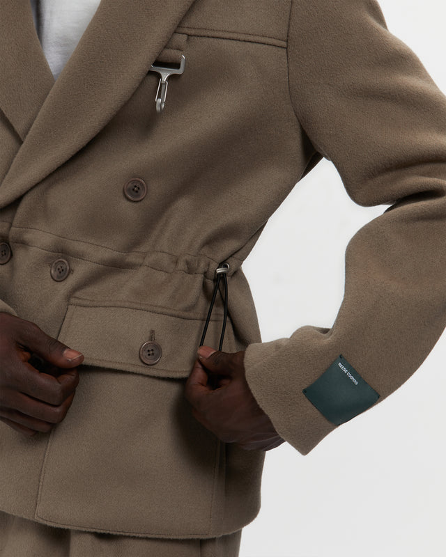 Reese Cooper Merino Wool Double Breasted Blazer In Warm Grey