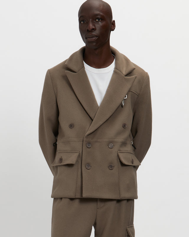 reese cooper Merino Wool Double Breasted Blazer in Warm Grey