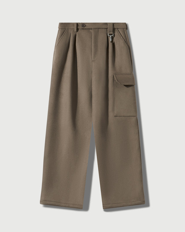 Reese Cooper Merino Wool Pleated Cargo Trouser In Warm Grey