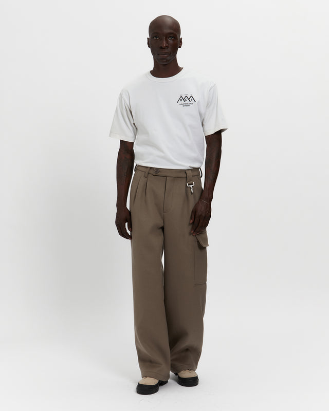 Reese Cooper Merino Wool Pleated Cargo Trouser In Warm Grey