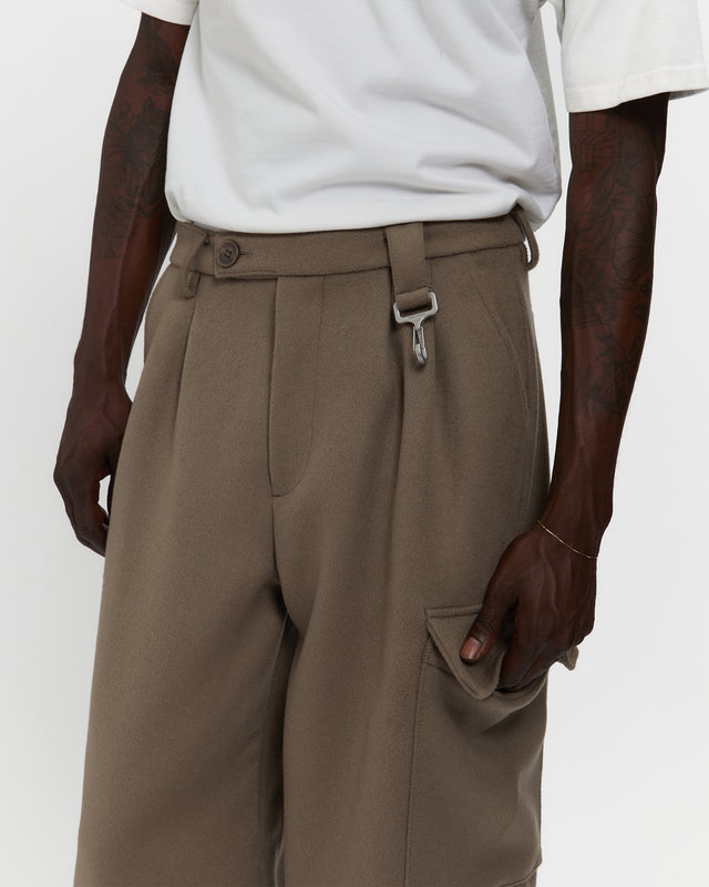 Reese Cooper Merino Wool Pleated Cargo Trouser In Warm Grey