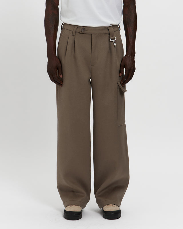 reese cooper Merino Wool Pleated Cargo Trouser in Warm Grey
