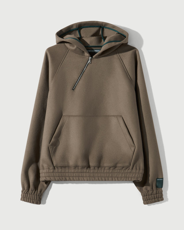 Reese Cooper Merino Wool Quarter Zip Hoodie In Warm Grey