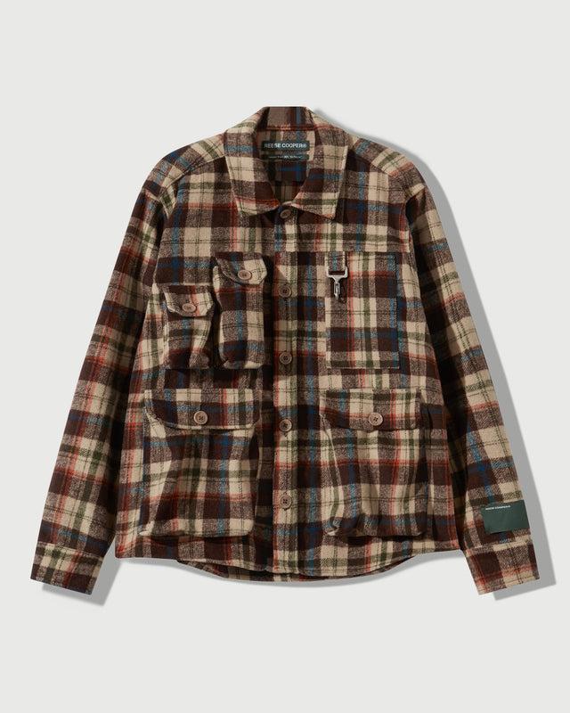 Reese Cooper Milled Flannel Cargo Button Down Shirt In Brown