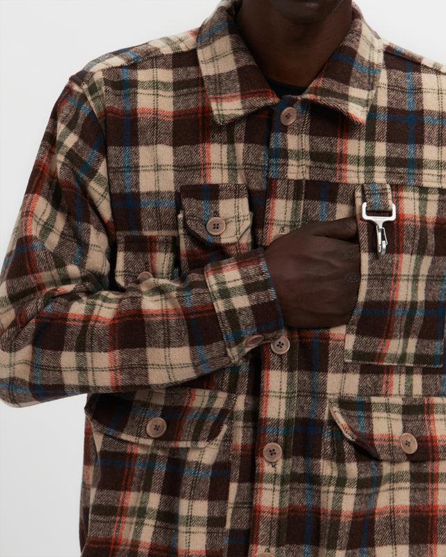 Reese Cooper Milled Flannel Cargo Button Down Shirt In Brown