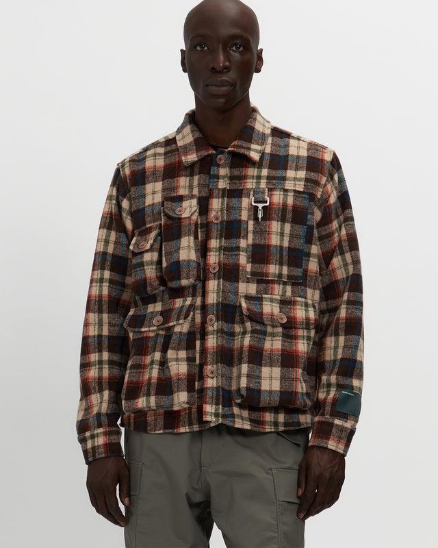 reese cooper Milled Flannel Cargo Button Down Shirt in Brown