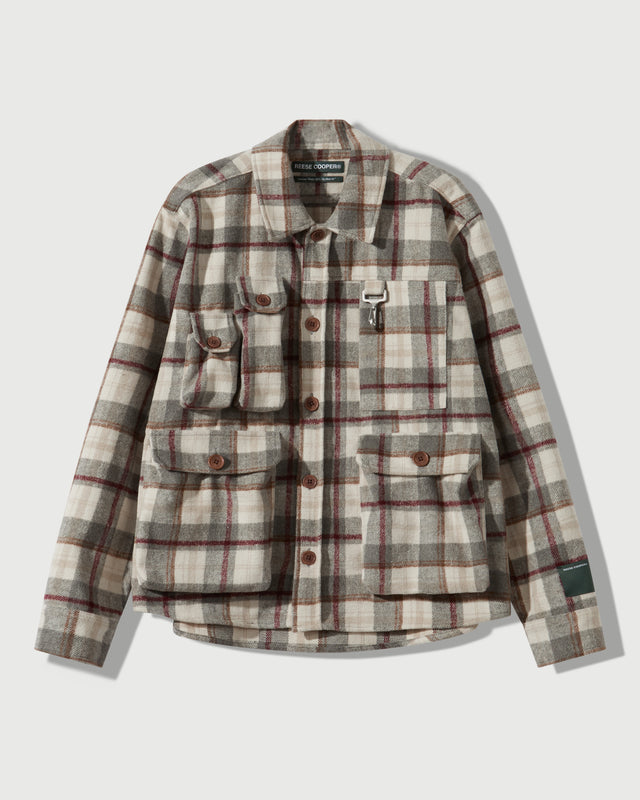 Reese Cooper Milled Flannel Cargo Button Down Shirt In Grey