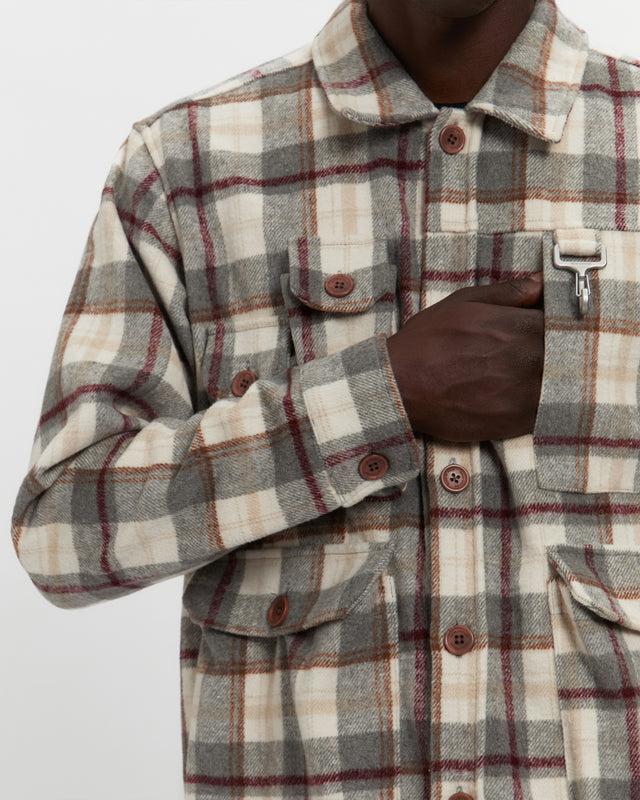 Reese Cooper Milled Flannel Cargo Button Down Shirt In Grey
