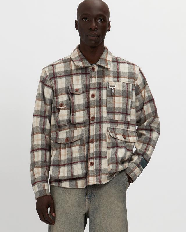 reese cooper Milled Flannel Cargo Button Down Shirt in Grey