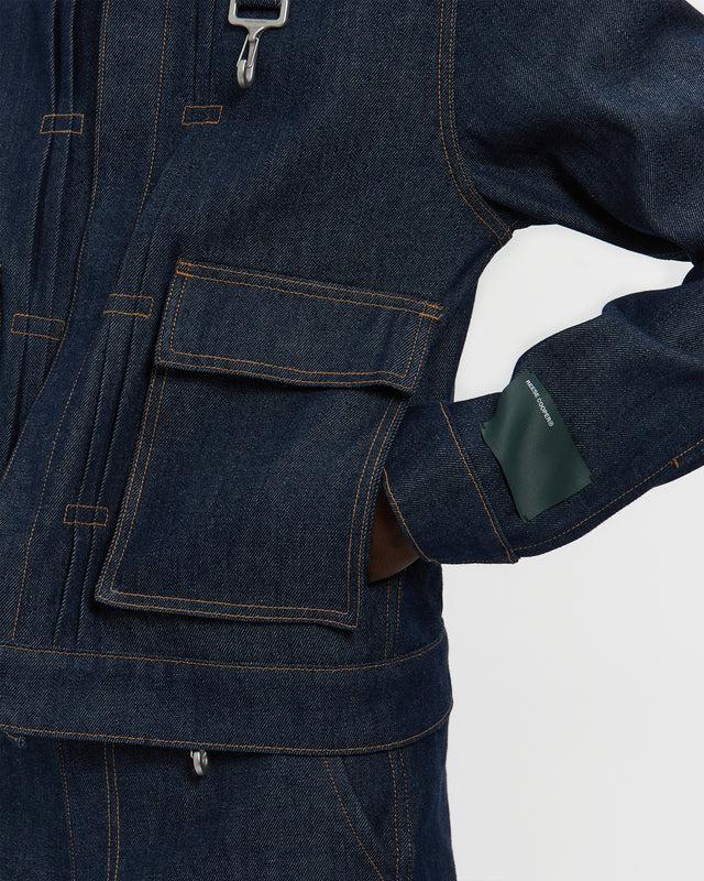 Reese Cooper Raw Denim Concealed Button Trucker Jacket