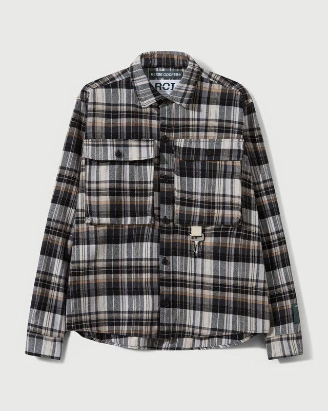 reese cooper RCI Reserve: Cargo Shirt in Black Plaid Cotton Flannel