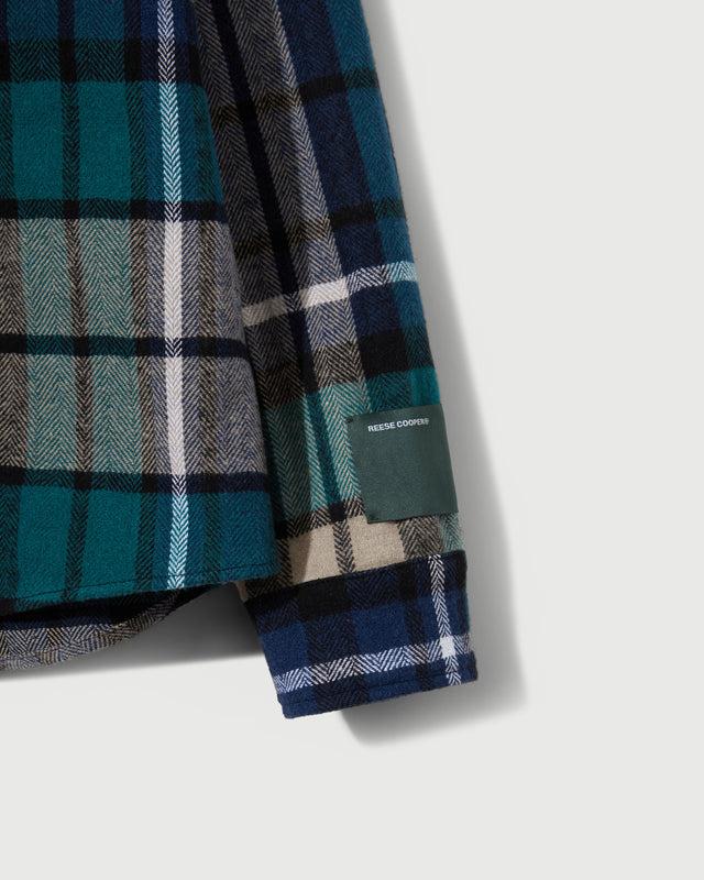 Reese Cooper RCI Reserve: Cargo Shirt In Navy Park Plaid Cotton Flannel